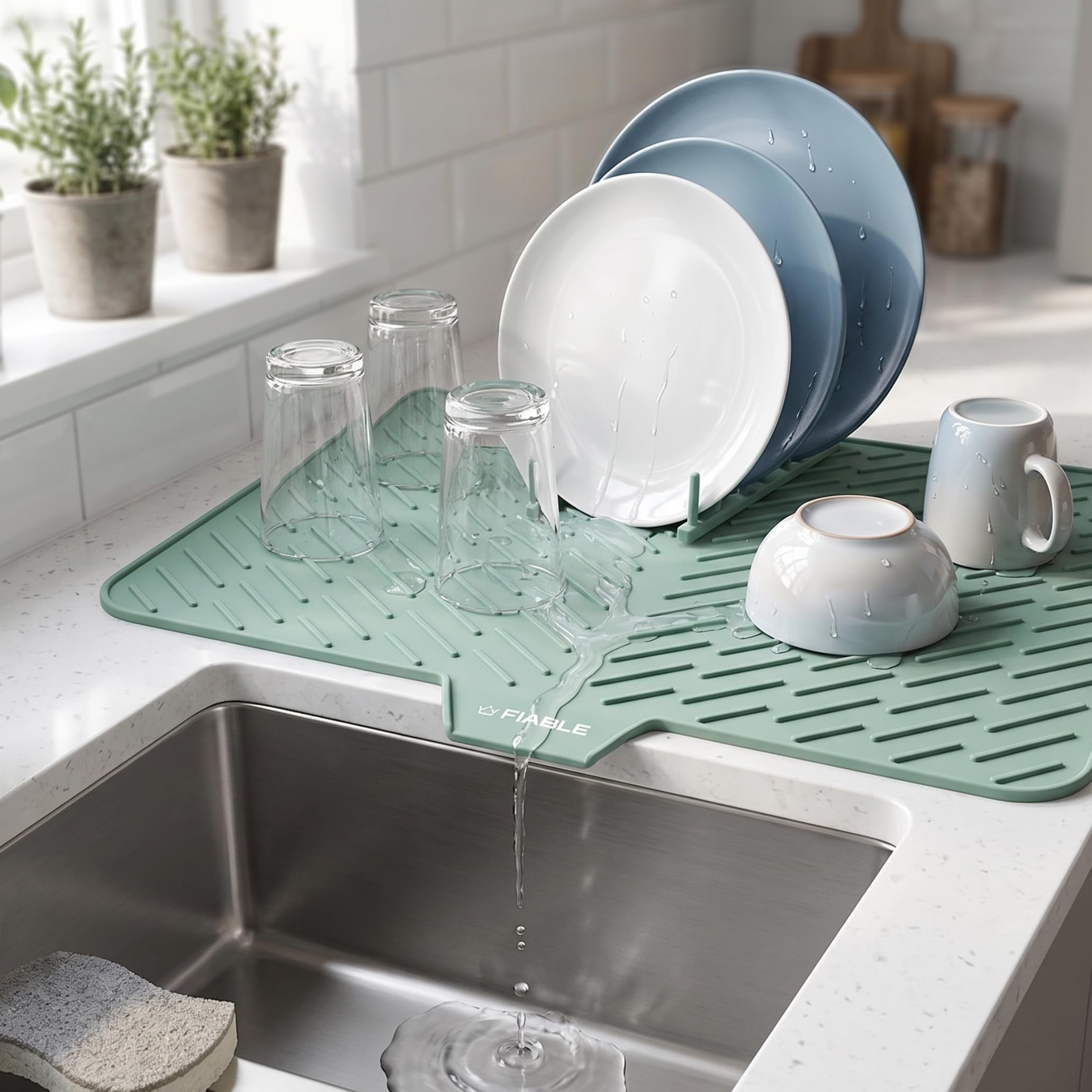 FiABLE Premium Silicone Large Dish Drying Mat for Kitchen, Multipurpose Utensil Drying Organiser Mat with Built-in Drain Lip, Anti-Slip and Heat Resistant Countertop Protector-image-42