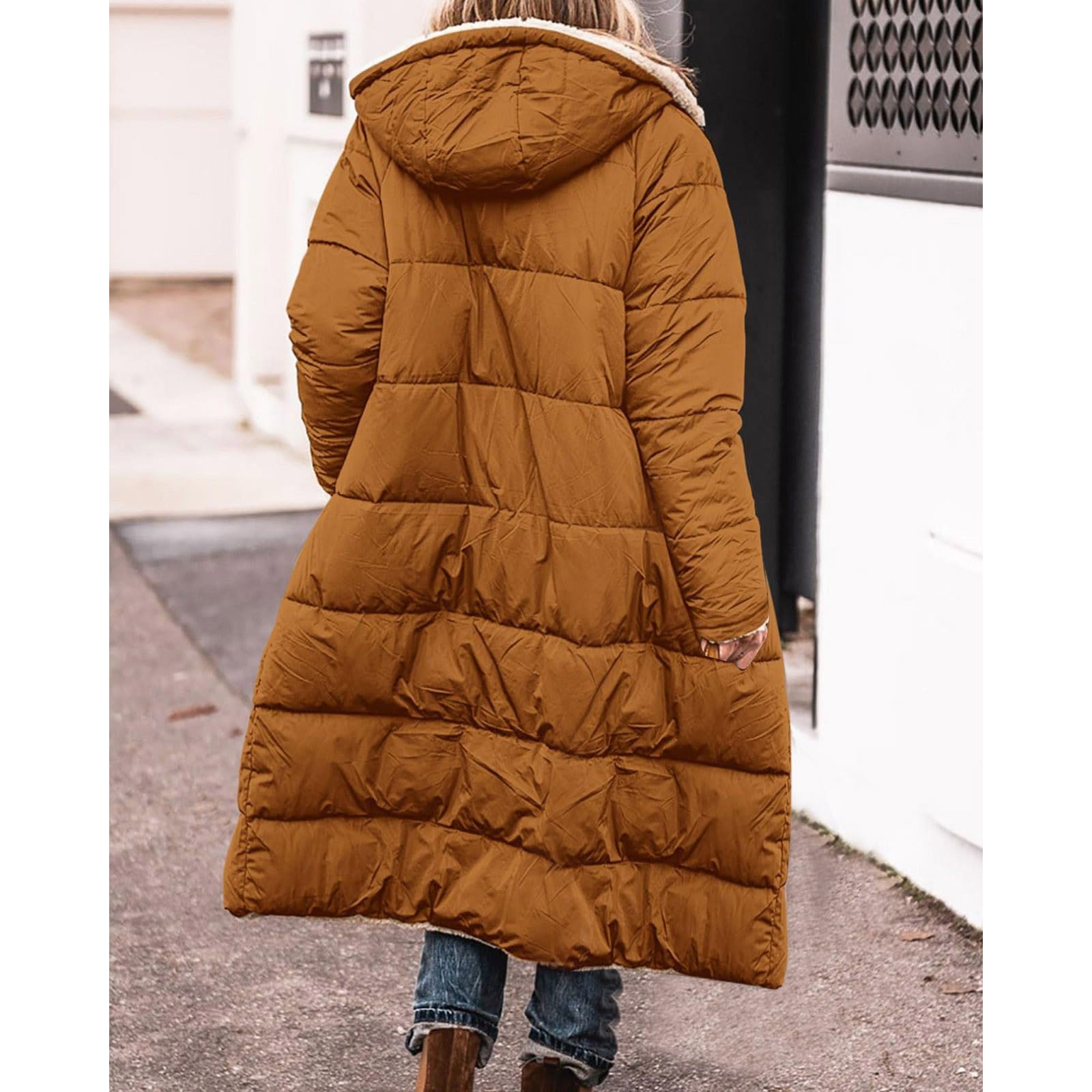 MJGkhiy Abrigo largo para mujer, con capucha, cálido, forro polar, elegante, cortavientos, largo y curvado, acolchado, cómodo, con cremallera, abrigos largos