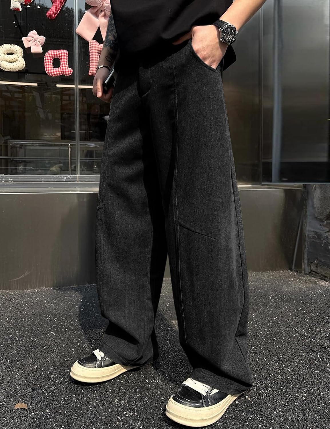 HeSaYep Men's Baggy Barrel Leg Pants Casual Lounge Office Streetwear Pants