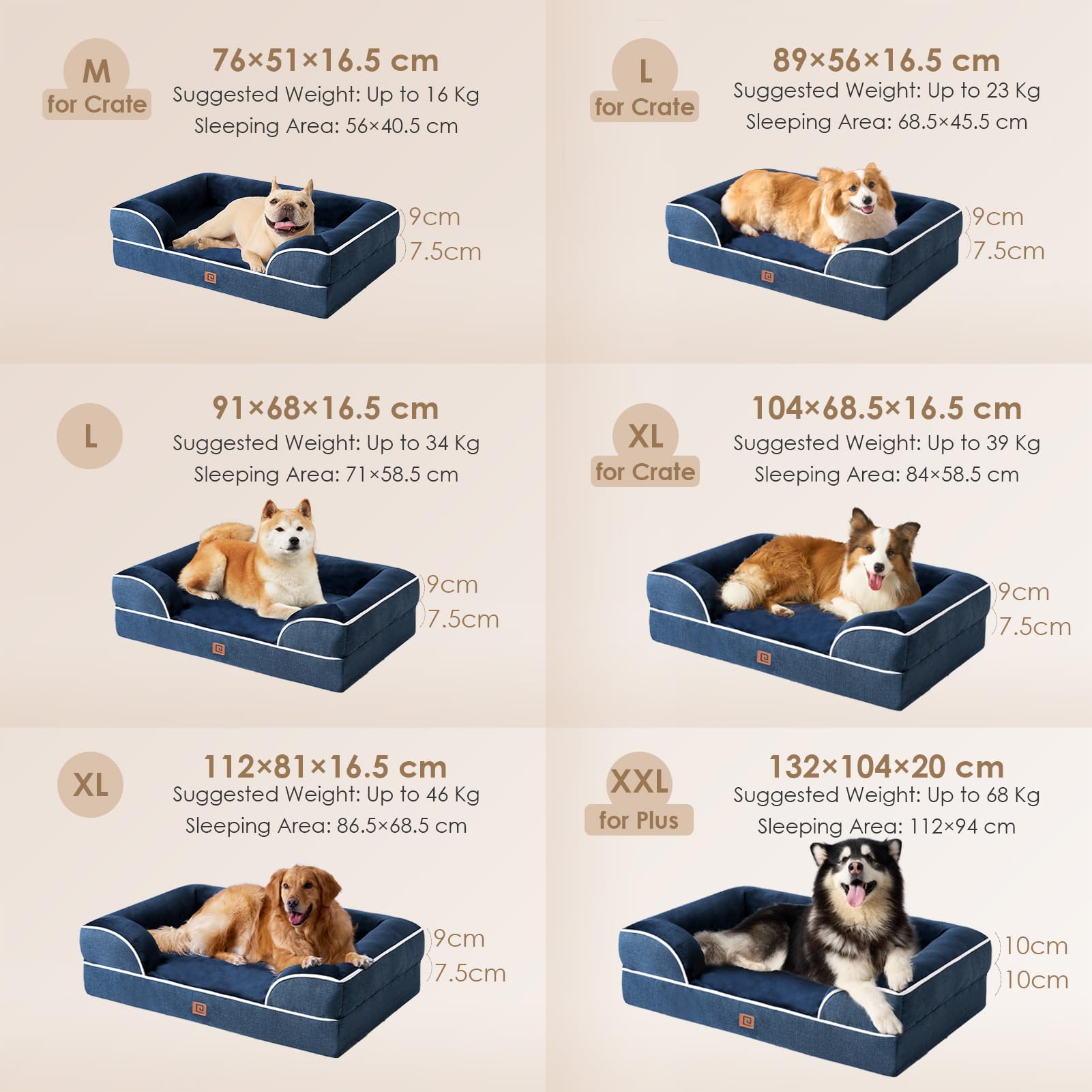 EHEYCIGA Cuccia Cane Interno Taglia Grande, Cuscino Cane Impermeabile Sfoderabile e Lavabile, Letto per Cani con tre Lati Rialzati Ortopedico, Blu Navy, 104x68x16cm