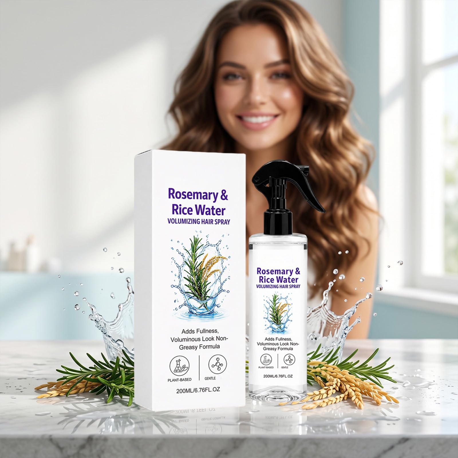 Rosmarin & Reis Wasser Haarspray, nährender Conditioning Mist (3pcs) | Rosemary & Rice Water | Leave-In Conditioning Mist | Hydrates, Smooths Frizz, Adds Volume & Natural Shine