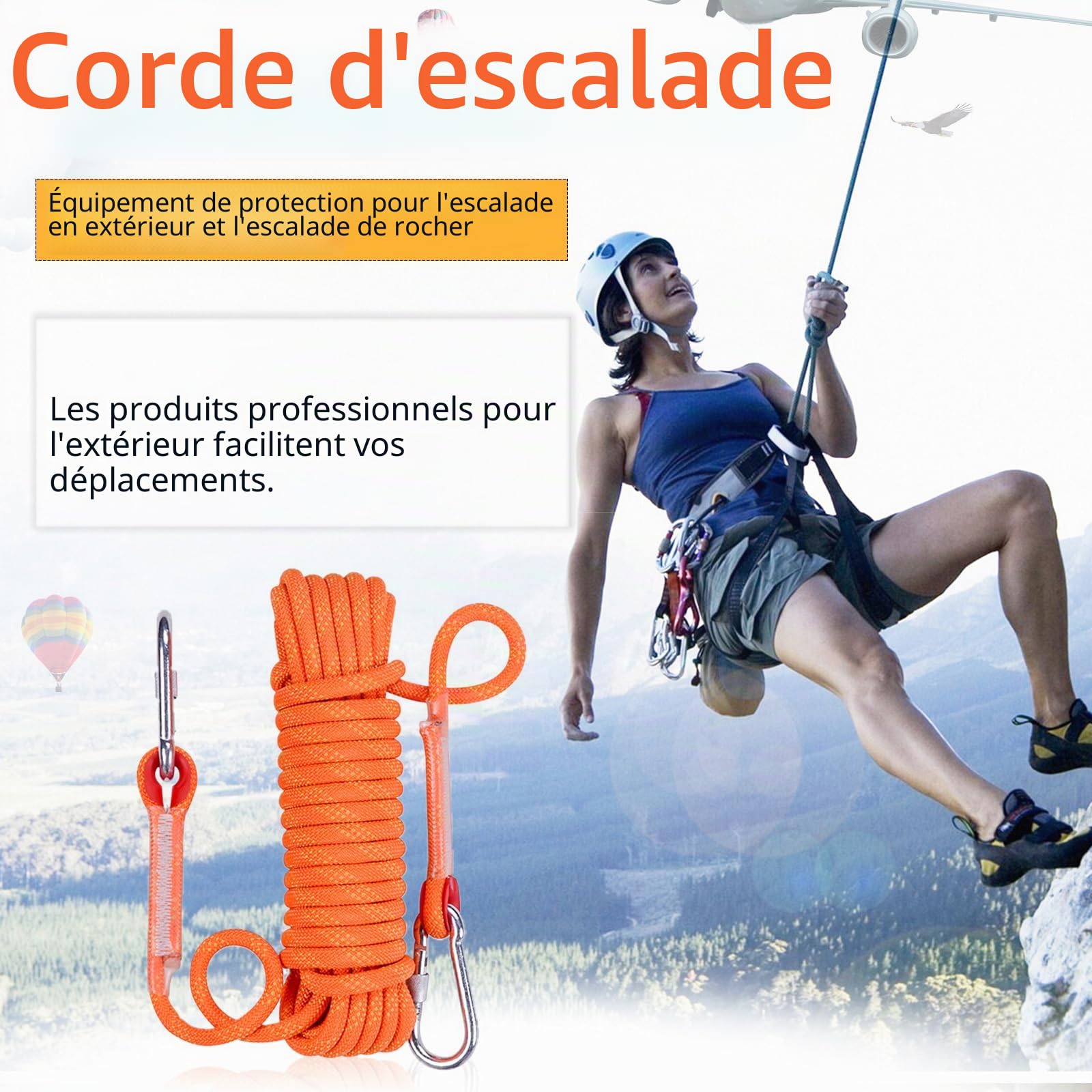 NewDoar 12KN Corde Flottante Marine 10mm Corde d'amarrage 10M/20M/30M Corde d'amarrage pour la Navigation, Le mouillage, Le Camping, la pêche et l'auvent de Tente avec 2 crochets-Orange/20M