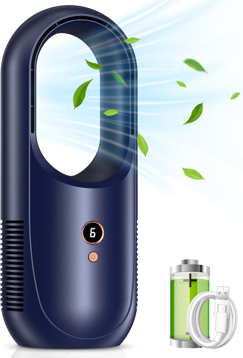 13.8" Bladeless Desk Fan - 6 Speed Modes, Small Bladelss Rechargeable Fan, Quite Office fan, Easy to Clean & Touch Control, Desk Fan Small Quite for Office, Bedroom