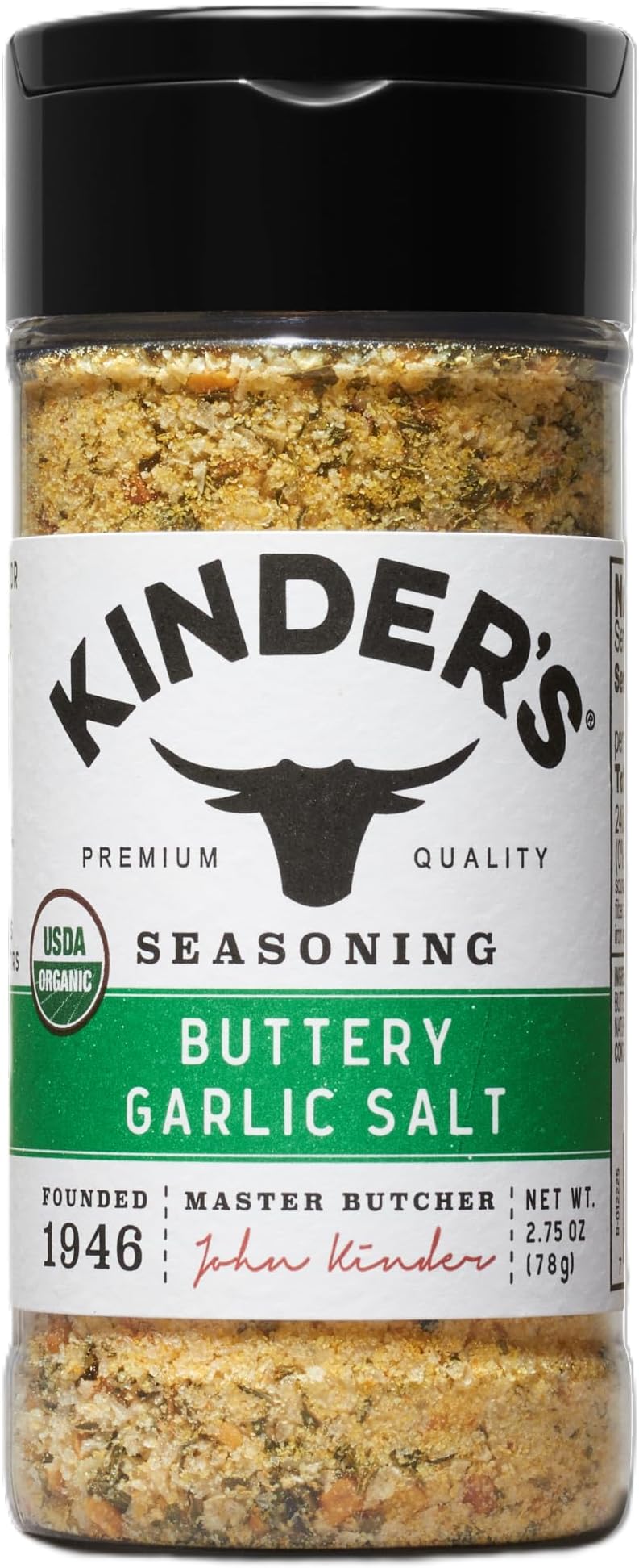 Kinder's Organic Master Salt Seasoning (Garlic, Sea Salt and Butter), Premium Quality Seasoning, MSG Free and USDA Certified Organic, 2.75oz
