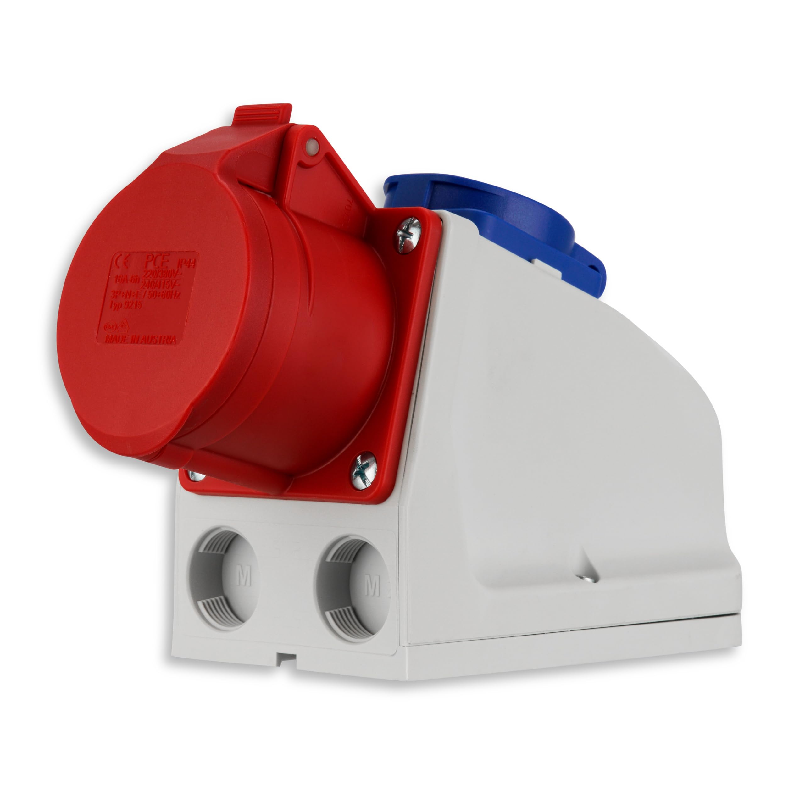 REV CEE Wandsteckdose, 400 VAC u. 230 VAC, 16 A, 5-polig, 3P + N + PE, IP44, mehrfarbig