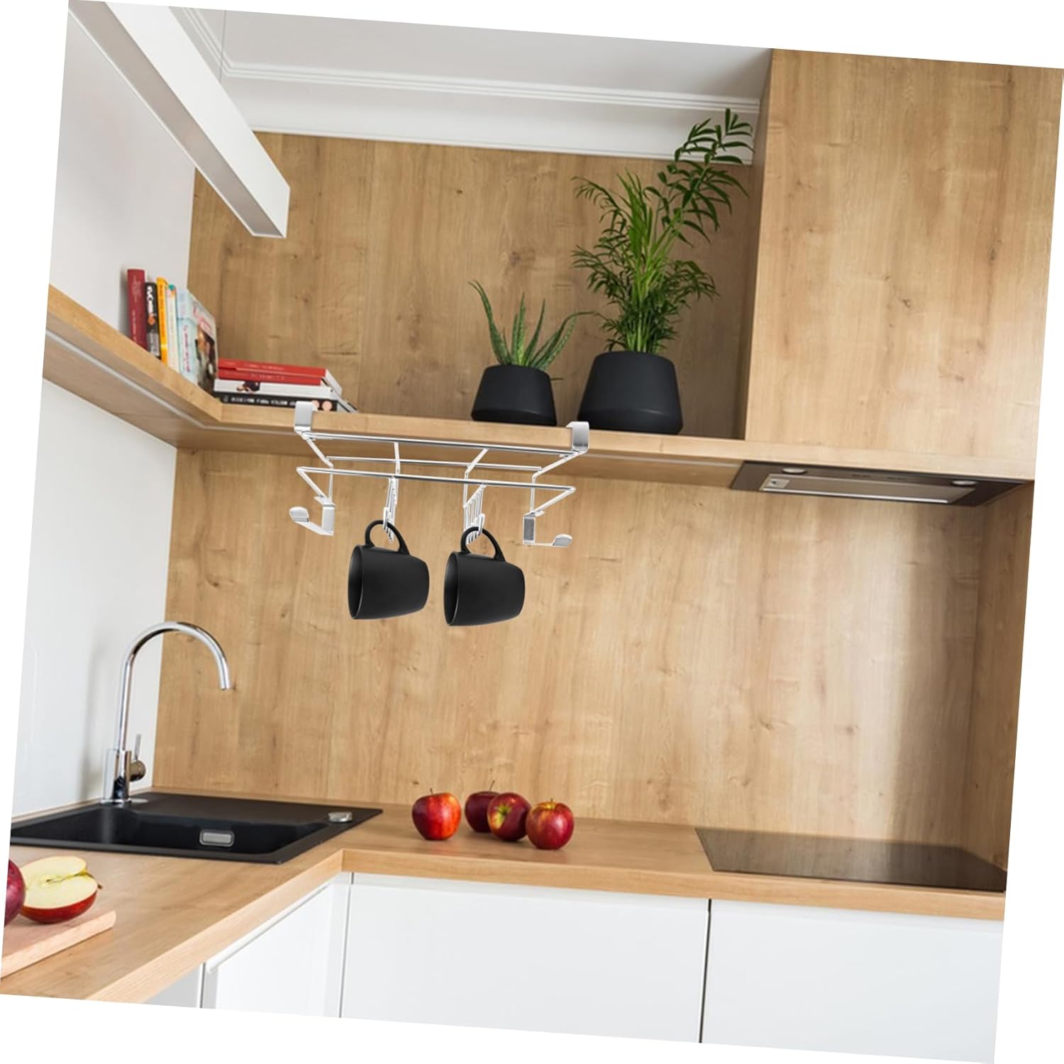 LIFKOME Under Shelf Cutting Board Rack with Hooks Multi Use Under Cabinet Hanging Organizer for Kitchen Utensils and Cookware Stylish Design Space Saving Storage