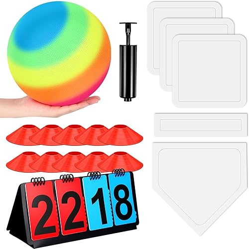Miniatura 12 de Jenaai Juego de Kickball Deportivo de 18 Piezas Incluye Pelota de Patio de Juegos 5 Bases de Goma Plegables Bomba de Pelota Marcador Bolsa de Red 10