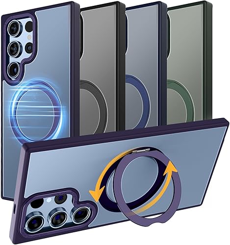 MAGIC JOHN Funda magnética para Samsung Galaxy S22 Ultra compatible con Magsafe con soporte de metal magnético giratorio de 360 a prueba de golpes
