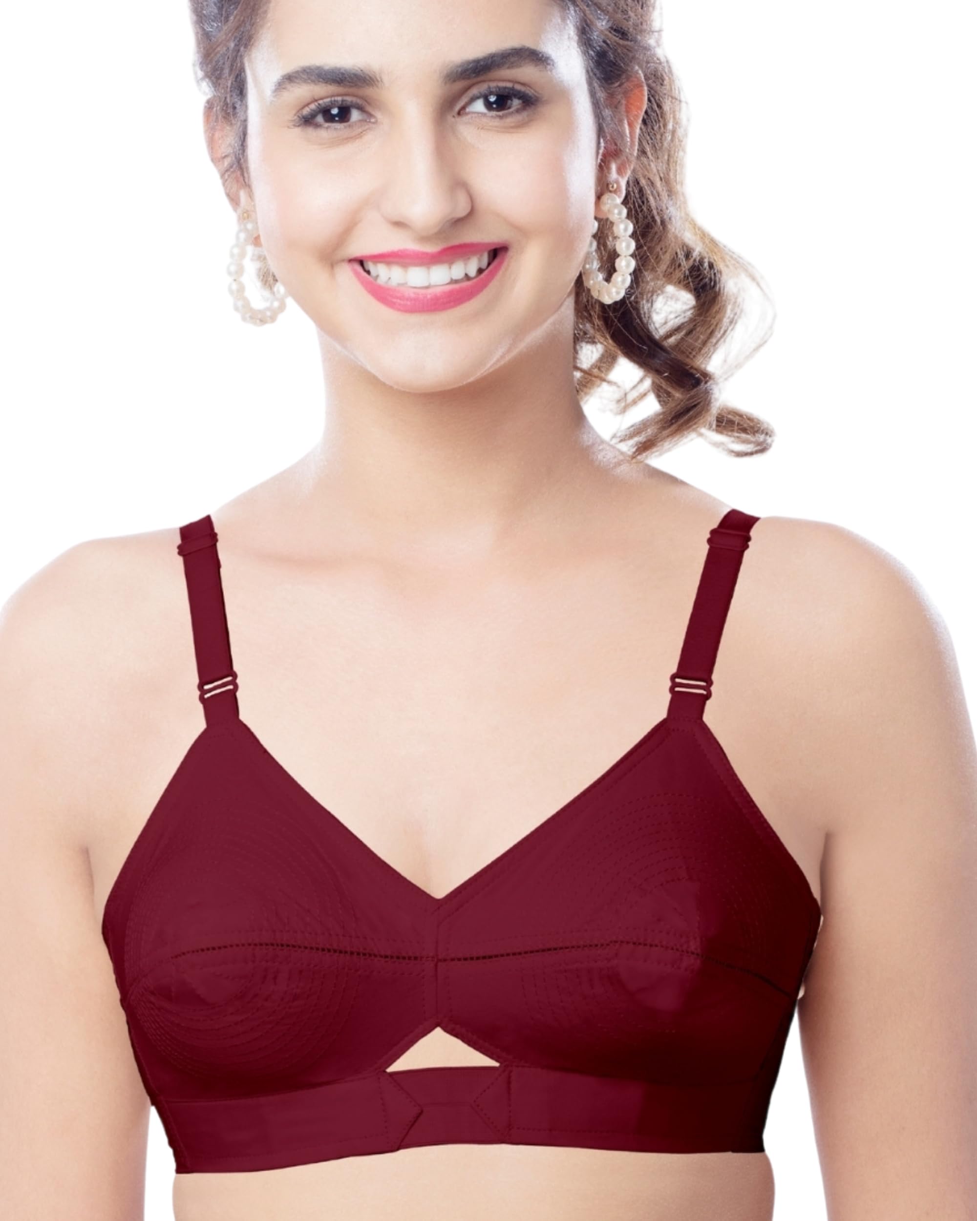 Brida Kavya Xtra Soft Cotton Round Stitch Bra for Women | Full Coverage | Non-Padded | Wireless | Double Layer Heavy Bust | Combo | Colours May Vary