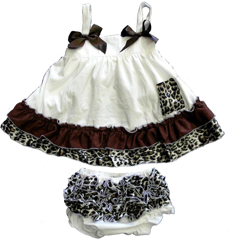 Wenchoice Girl'S White & Brown Cheetah Swing Top & Diaper Cover L(18-24M)