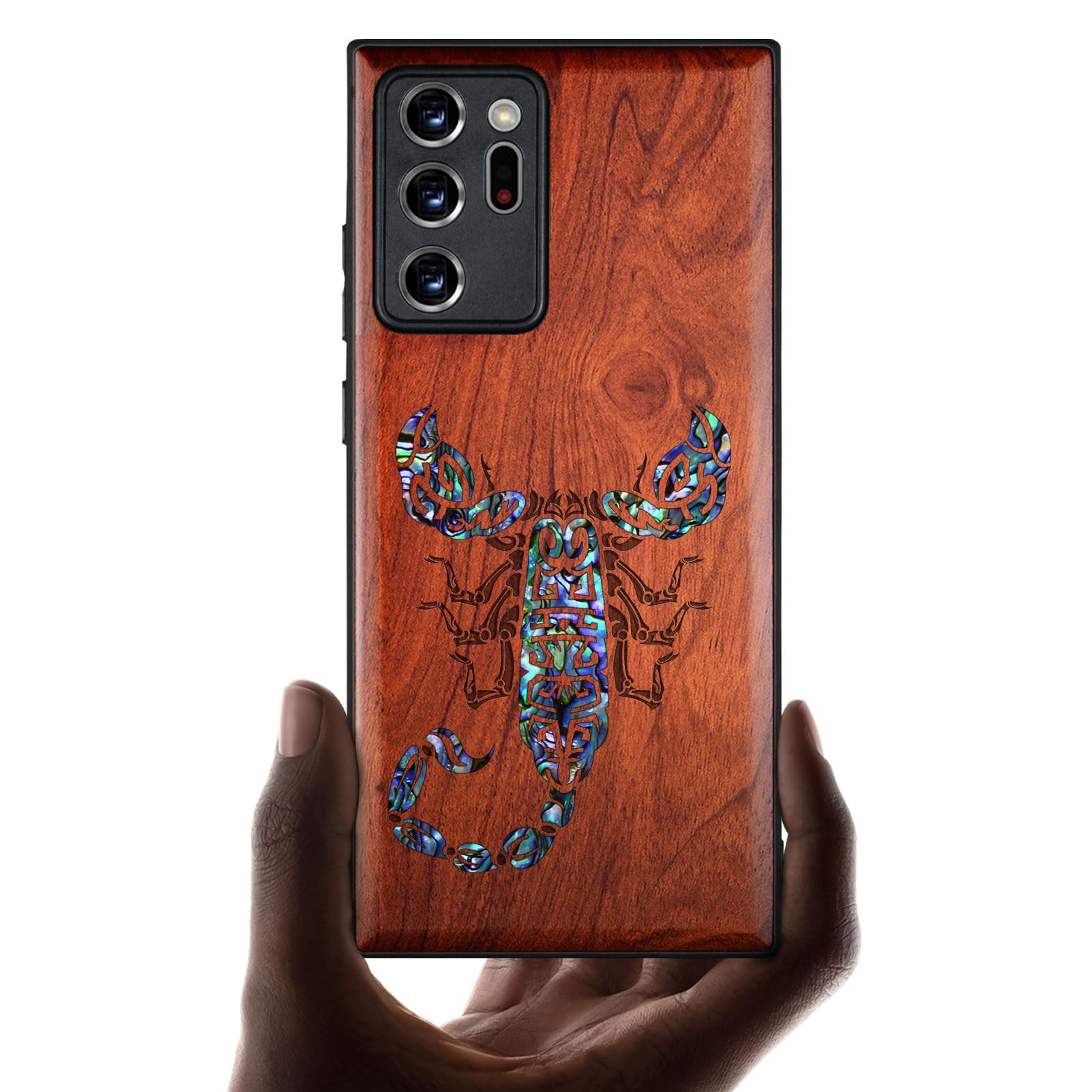 Carveit Designer Wooden Case for Samsung Galaxy Note20 Ultra Case Cover [Wood Engraving & Shell Inlay] Compatible with Wireless Chargers Galaxy Note20 Ultra Case (Scorpion Tribal)