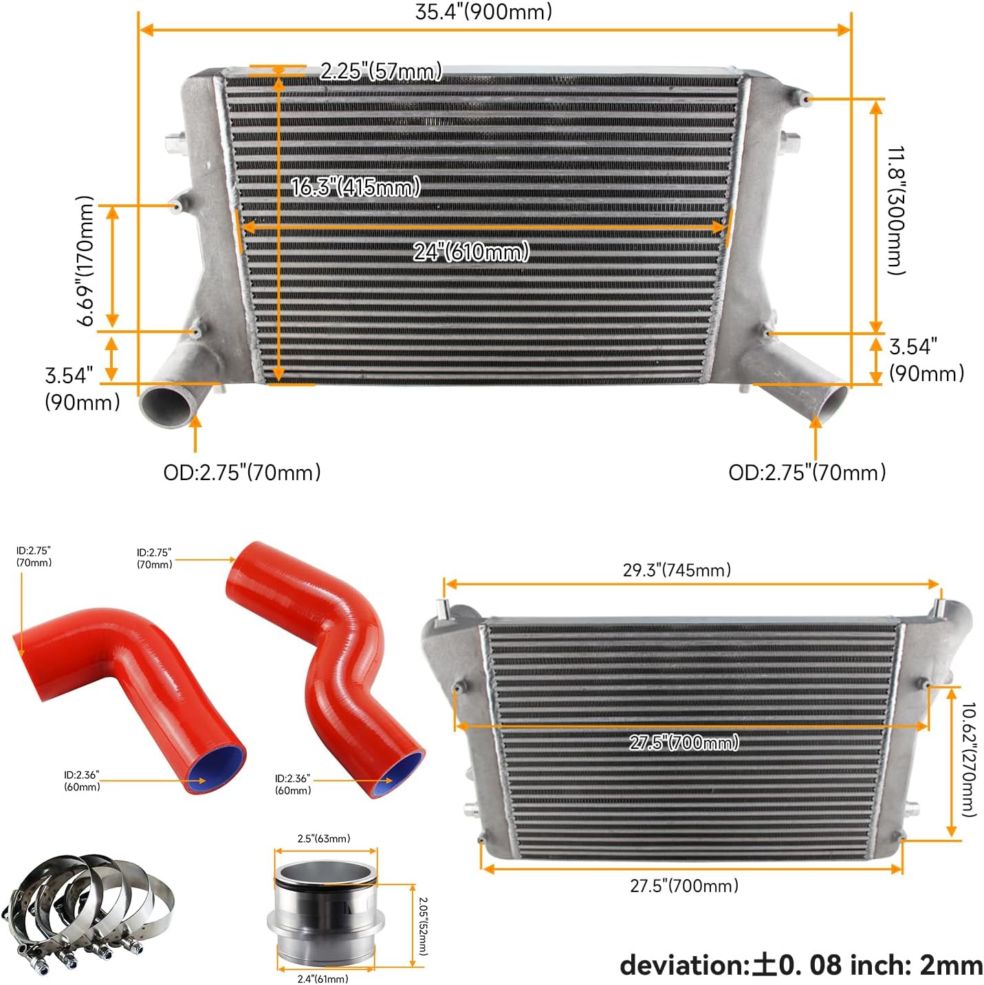 Intercooler Kit (Version 2) fits for VW 06-10 VW Gti GOLF Turbo VW Mk5 2.0T Fmic Red