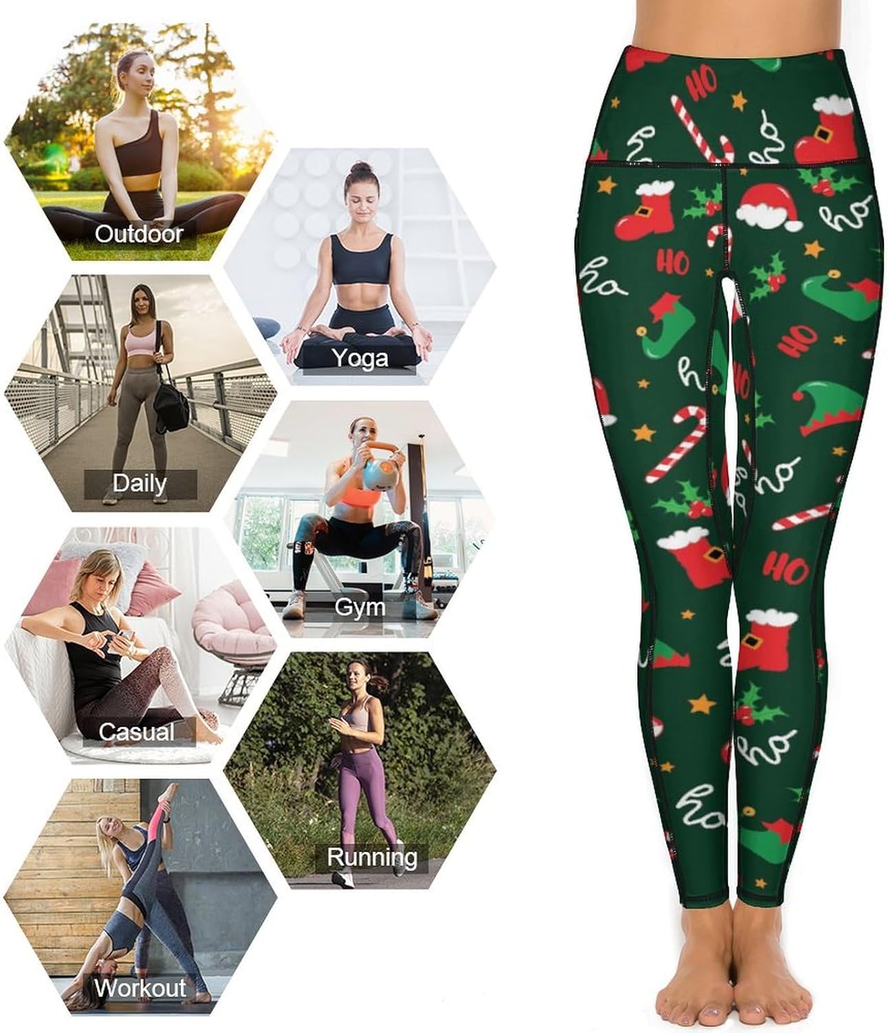 High Waist Workout Leggings for Women Tummy Control Printed Yoga Pants with Pockets Holiday Costume - Image 5