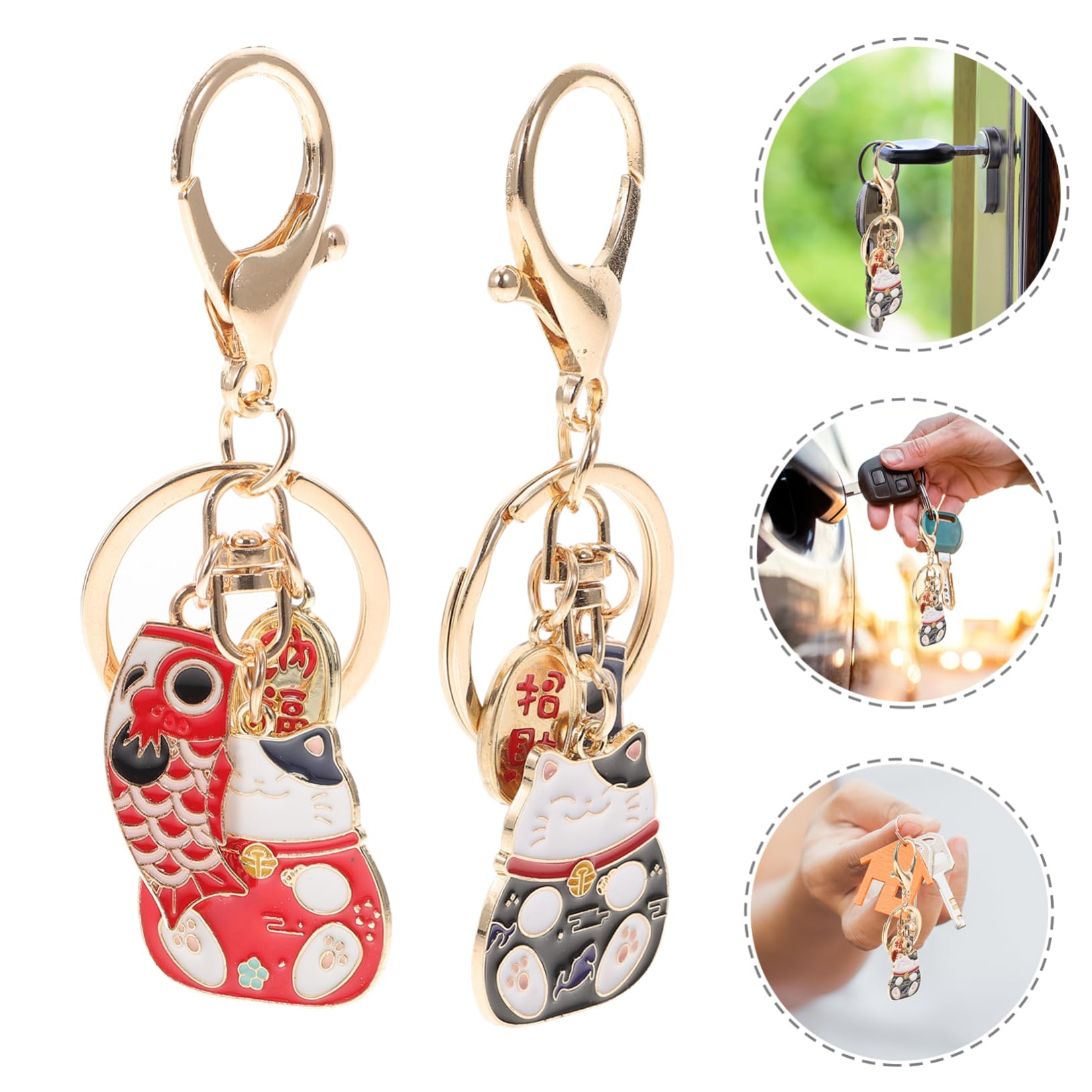 Llavero de Dibujos Animados Gato Fortuna Rojo de Aleación de Zinc Decoración Fina y Pack de 2 para Cumpleaños y Accesorios de Bolsos