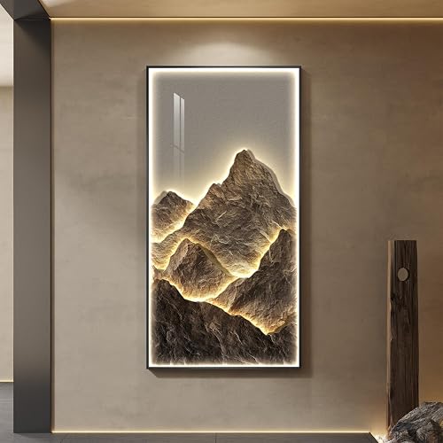 Framed LED Mountain Wall Art Decor for Living Room, Large