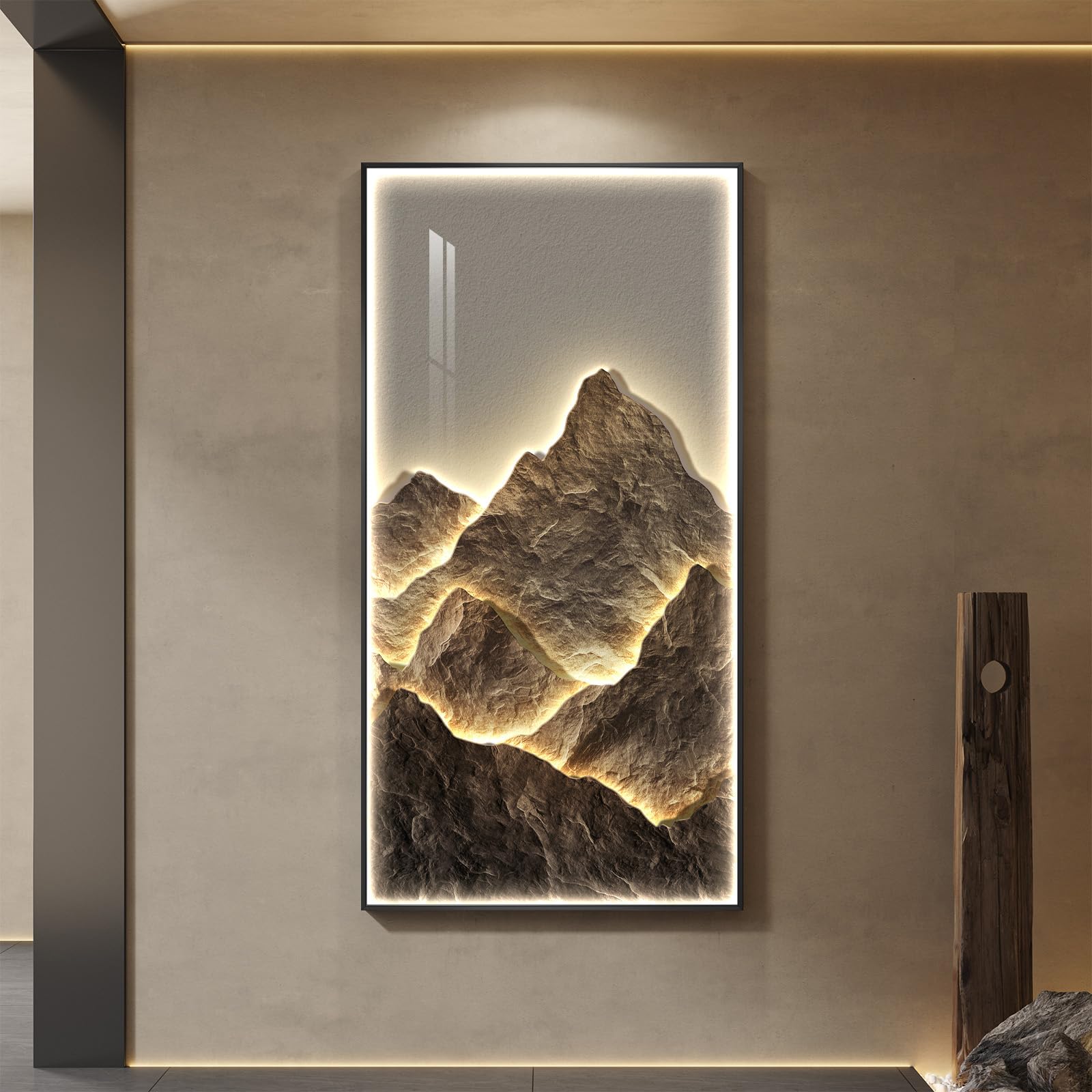 Photo 1 of Framed LED Mountain Wall Art Decor for Living Room, Large Vertical Lighted Modern Luxury Artwork for Walls, Minimalist Nature Landscape Backlit Wall Decor for Hallway, Entryway, Staircase, Home Office