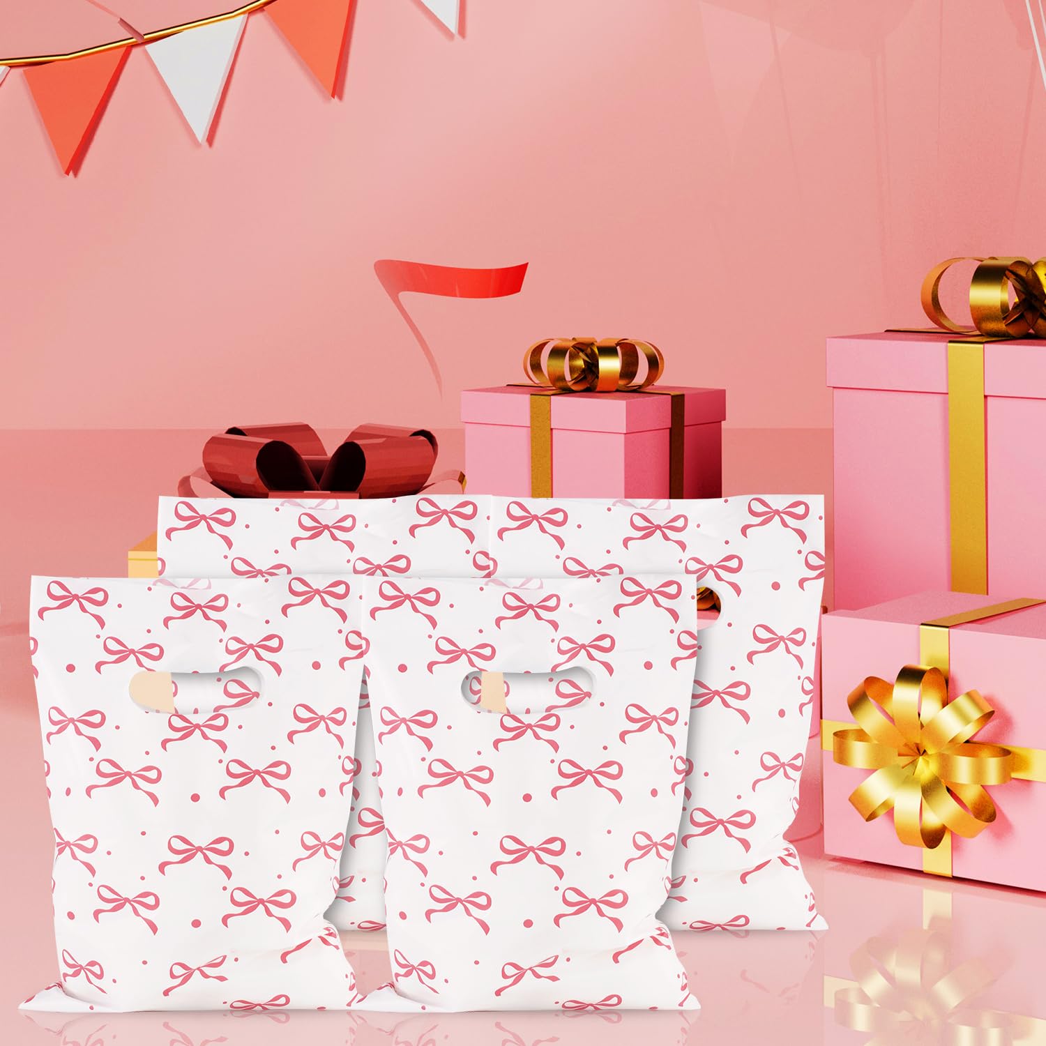 Party Favor Bags With Bow Whaline 12 Pcs Pink Bow Clear PVC Gift Bags ...