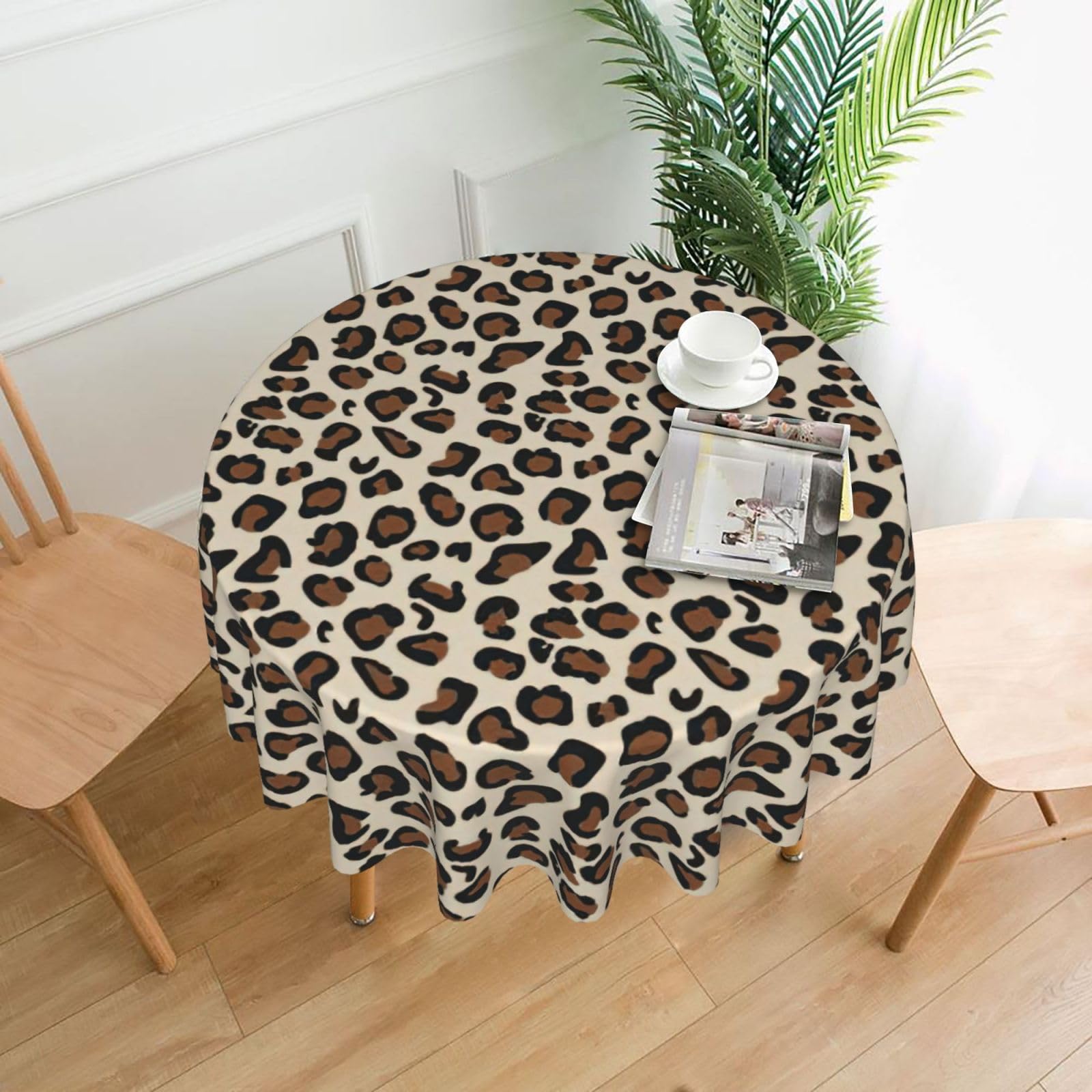SDEGTHO Leopard Print Print Modern Retro Round Tablecloth 60in Polyester Fabric Cover for Party Dining Table Washable