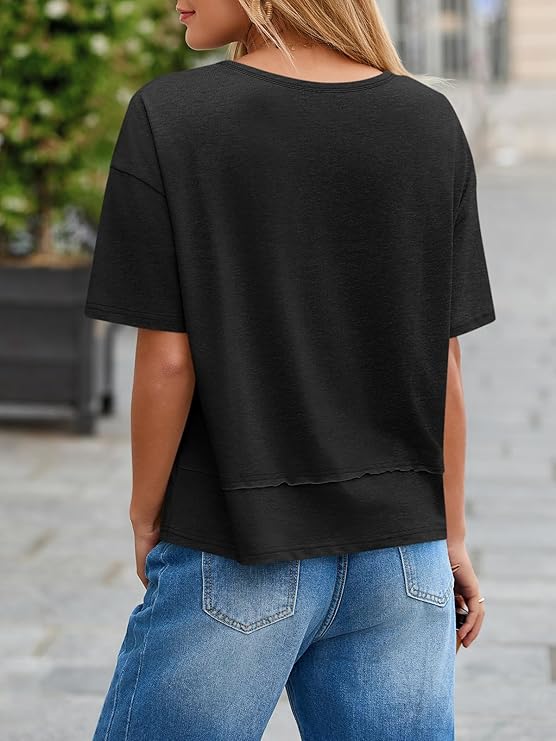 Cicy Bell Womens Summer V Neck T Shirts Loose Fit Oversized Casual Tops
