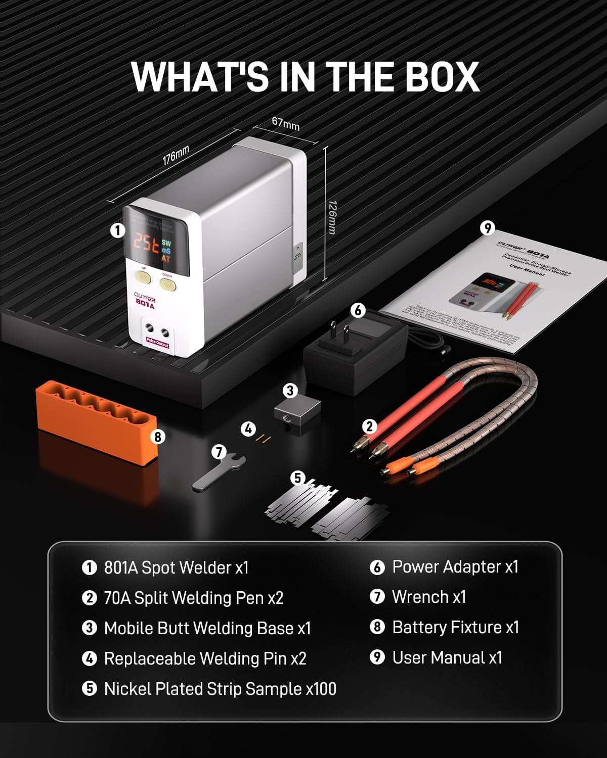 GLITTER Spot Welder, 10600W 1800A Battery Spot Welder, Auto Spot Weld Capacitor Spot Welder for Lithium Batteries, 99 Gears Battery Welder for 18650 Cell Phone DIY Repair with Butt Welding Base, 801A