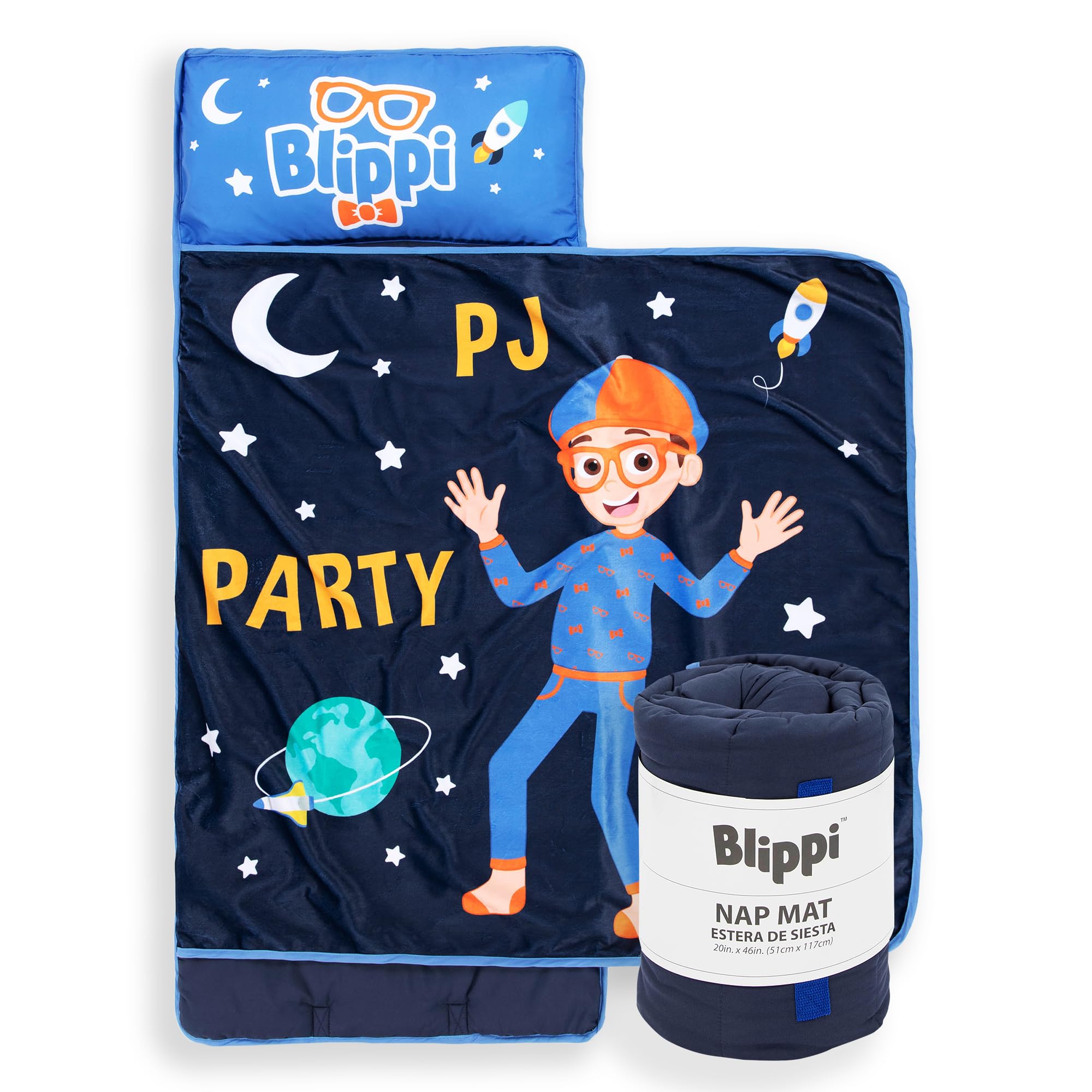 Jay Franco Kids Nap Mat with Embedded Pillow &amp; Blanket – Soft 46"x20" Microfiber Sleeping Bag with Name Tag &amp; Handle for School, Travel, Sleepover