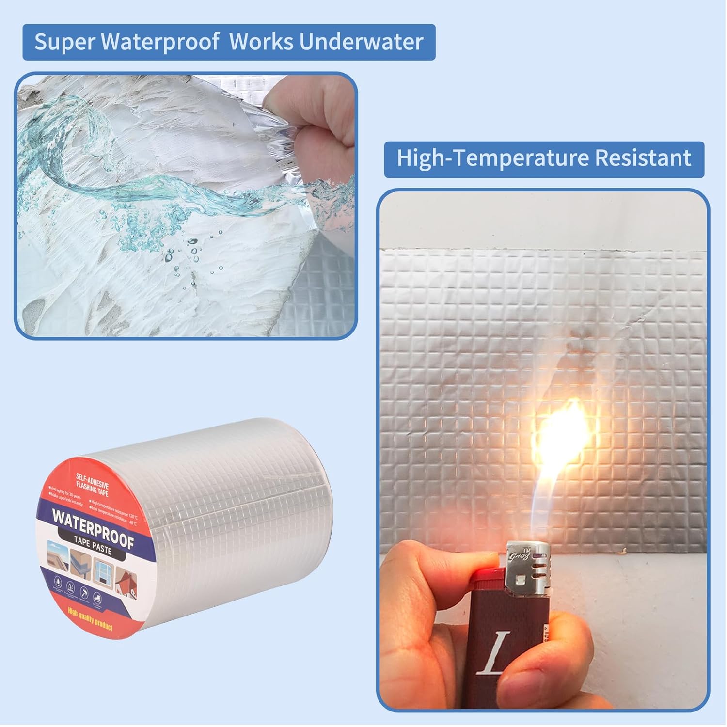 6" W X 16.4'L Waterproof Tape for Leaks Aluminum Butyl Tape with Adhesive for RV Repair, Glass Repairs, Air Mattress Patch, Window Caulking, Boat Sealing, Roof Patching