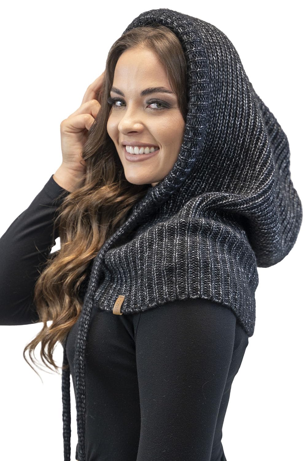 VIVISENCE Schalmütze Kapuzen Schal Für Damen Kombination Aus Stilvolle Mütze Und Loop-Schal Mit Balaclava Verstellbarem Kordelzug Aus Weicher Lammwolle Und Baumwolle Winter Herbst 70102