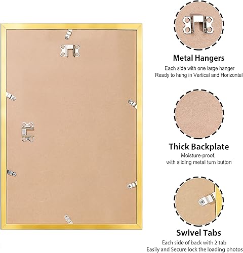 Miniatura 4 de Annecy Portarretratos dorado de 8 x 12 pulgadas (1 unidad), marco de fotos de 8 x 12 pulgadas para decoración de pared o escritorio, estilo clásico