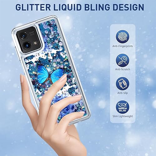 Miniatura 5 de CAIYUNL Funda para Moto G Stylus 5G 2023 con protector de pantalla de vidrio templado, para mujeres y niñas, con purpurina líquida, flotante, suave,