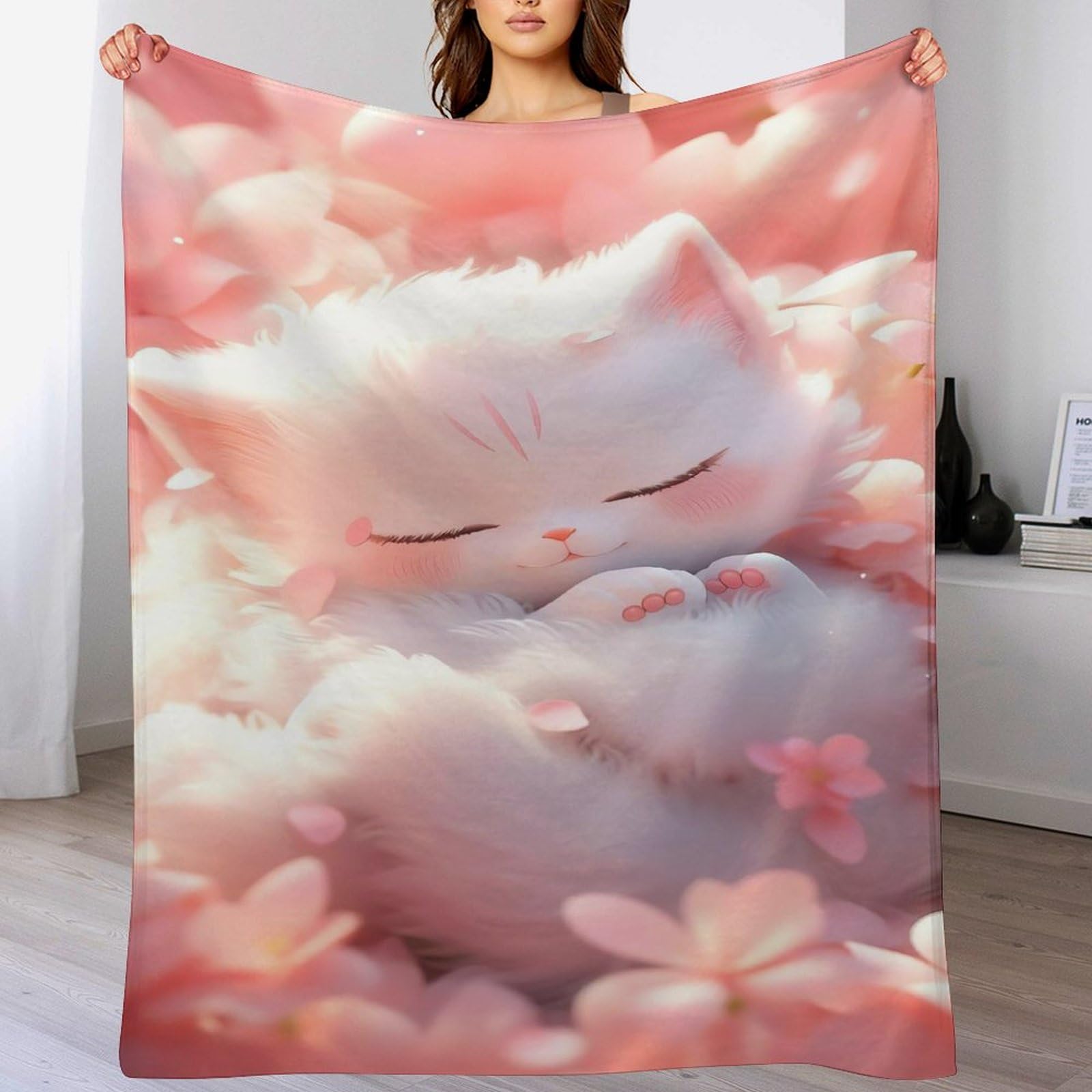 Couverture chat flannel polaire 150x200cm grand plaid doux pour séjour et lit