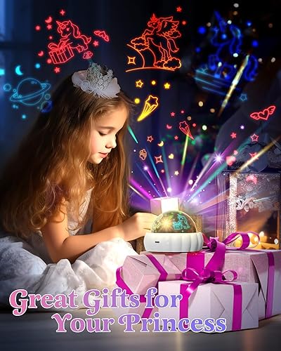 Miniatura 7 de Proyector de estrellas de luz nocturna para niños, juguetes para niñas de 3 a 8 años, 3 temas de proyección, 7 modos de iluminación, rotación de 360