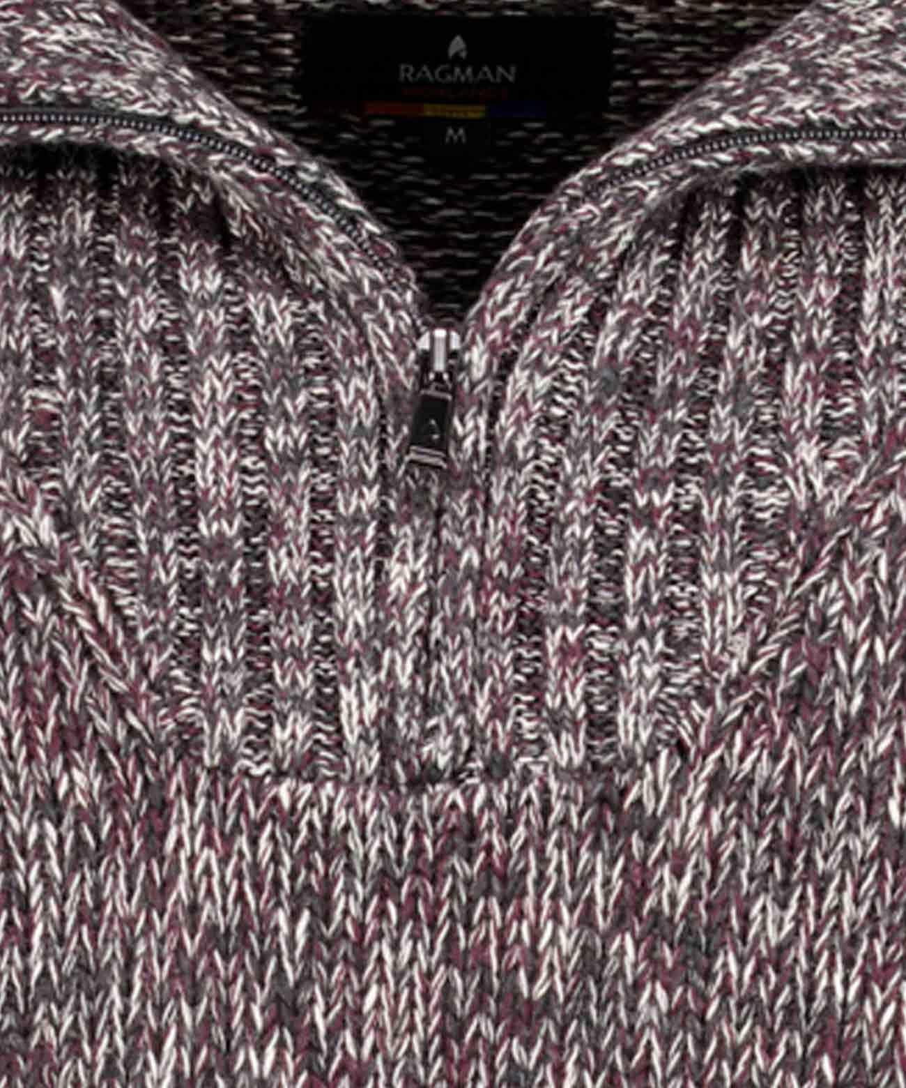 RAGMAN Herren Strickpullover mit Troyer-Kragen, Tweed