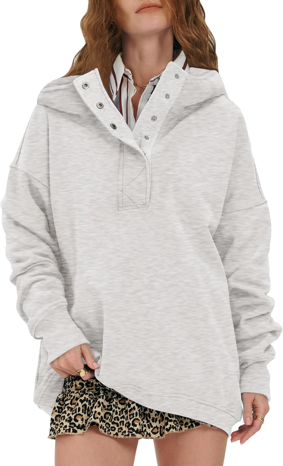 Locachy Womens Oversized Sweatshirt Hoodies Button Henley Neck Pullover Tops Fashion Outfits Clothes