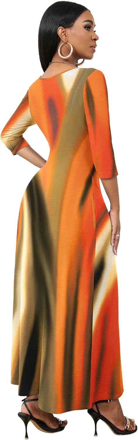 FANDEE Maxi Dress for Women 3/4 Sleeve Maxi Dresses V Neck Casual Loose Long T Shirt Dresses Basic (M-3XL) - Image 5