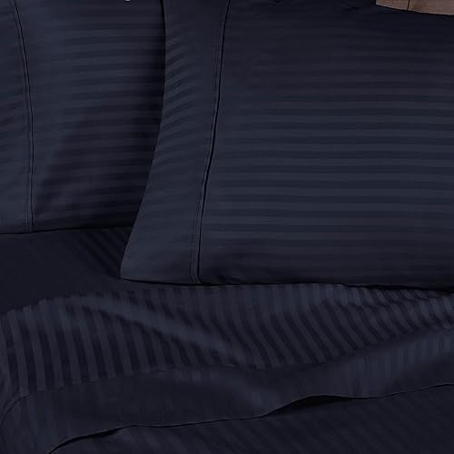 Miniatura 4 de Superior Juego de sábanas y fundas de almohada de algodón peinado de 400 hilos, 3 piezas, rayas, tamaño individual XL, color gris pardo