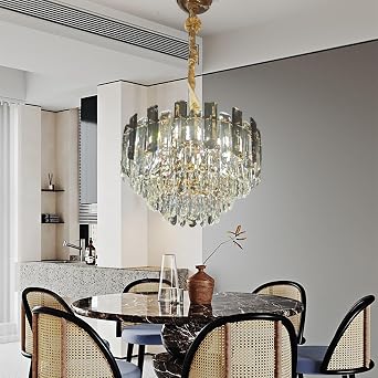 Crystal Chandelier 3 Rings Brightness Adjustable with Remote Control Luxury Pendant Light Fixtures for Dining Room Living Room Shop HQ Chandelier Gold Plated, Dia 17.7*H 9.8 inch