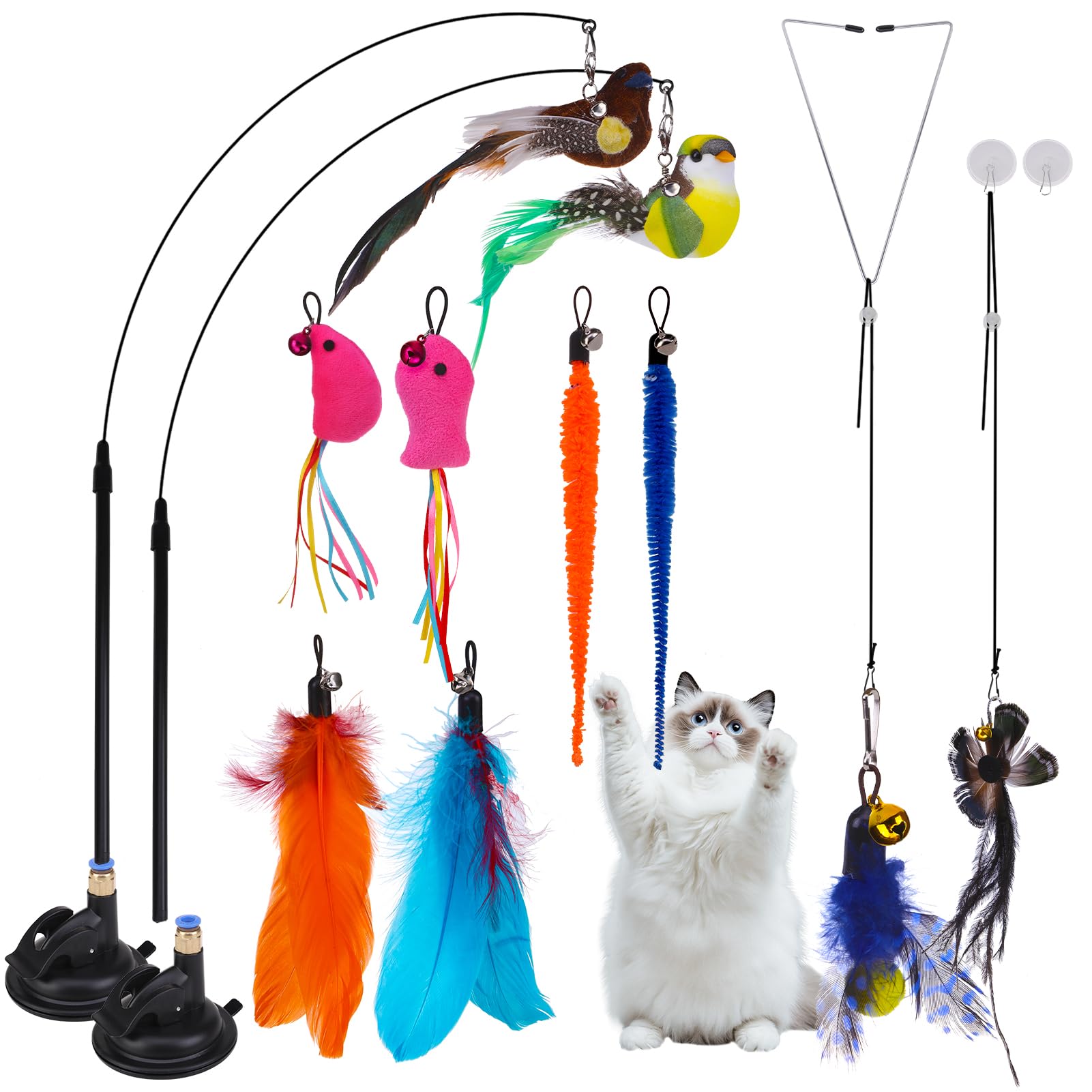 Jouet en plumes pour chat avec ventouse puissante et simulation d'oiseau