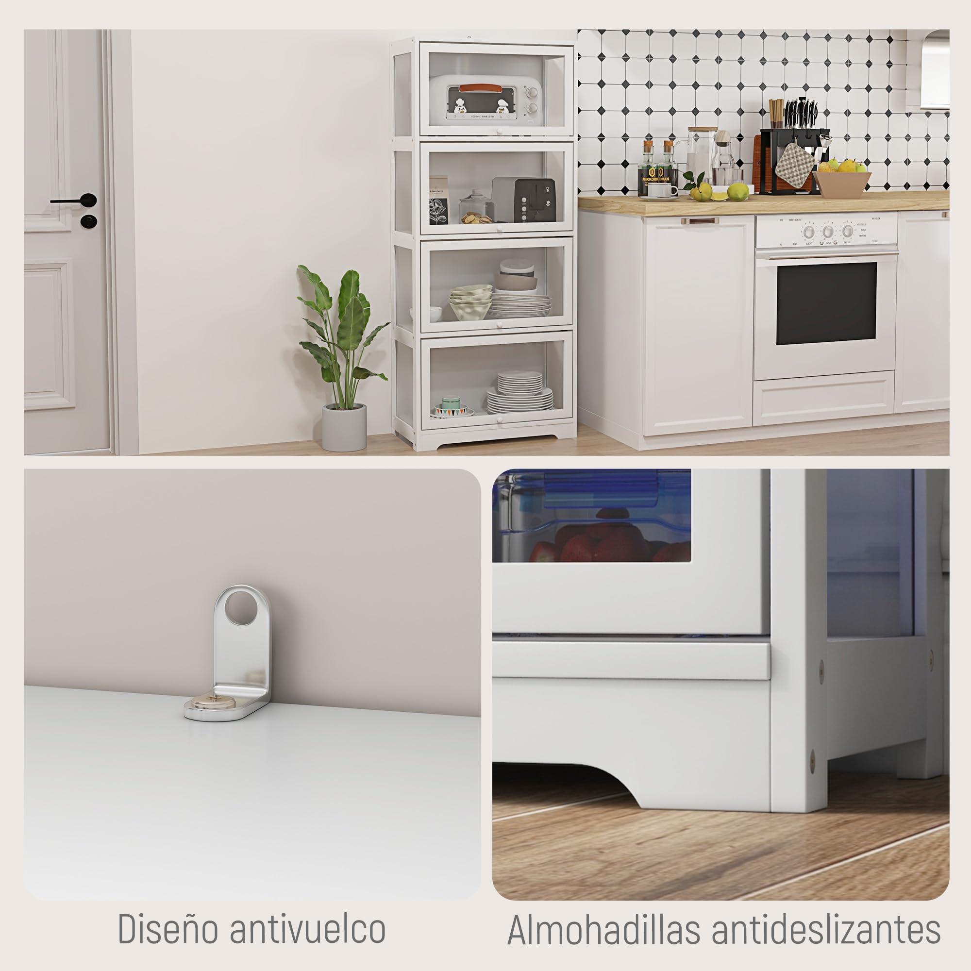HOMCOM Vitrina de Coleccionista de 4 Niveles Armario Auxiliar con Puertas Abatibles de Acrílico Anti-vuelco Vitrina para Estudio Dormitorio Oficina 59x30x139 cm Blanco