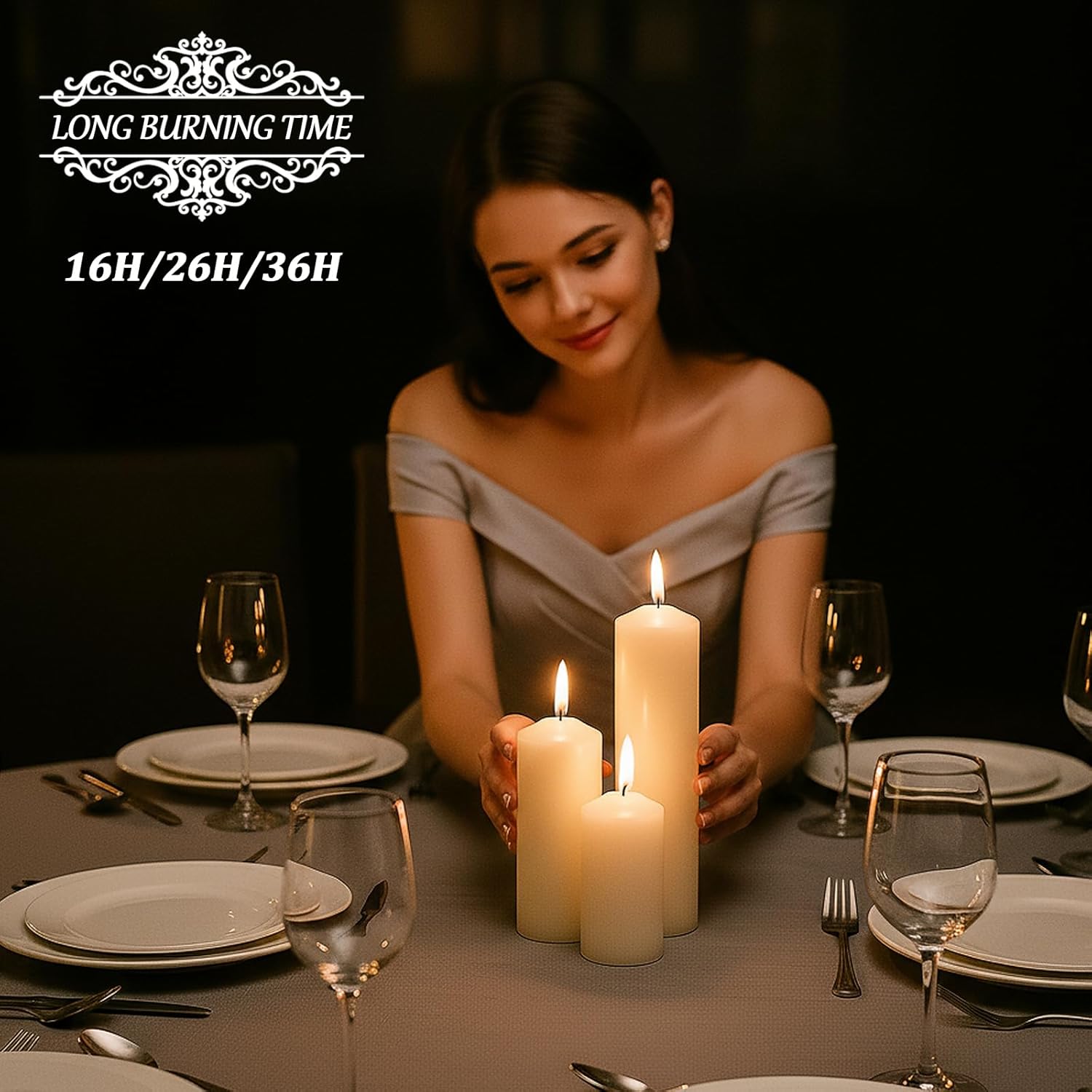 18 Pcs White Pillar Candles Bulk Set，Hurricane Candles，2x3 2x4 2x6 Inch - 12 Each Size，Dripless Unscented Smokeless，Gives You a Better Atmosphere When Organizing an Event Party.
