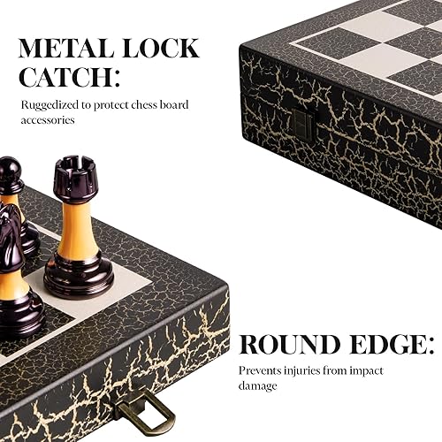 Miniatura 7 de Juego de ajedrez de madera plegable de 16 pulgadas, tablero de ajedrez blanco y negro, piezas de ajedrez acrílico con peso de lujo de 3.5 pulgadas