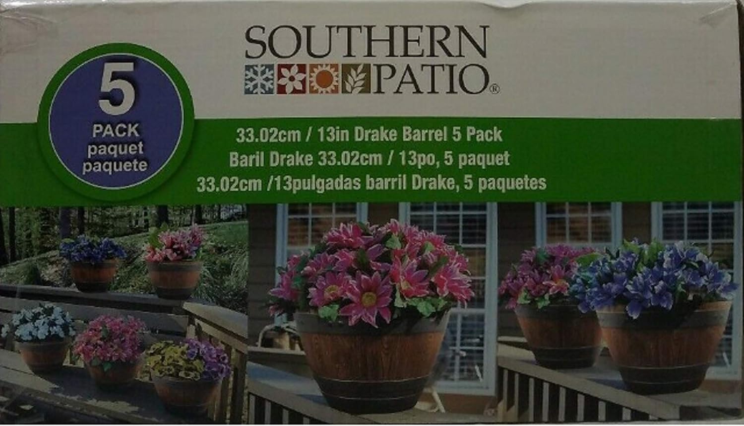 Southern Patio 13″ Woodford Barrel Planter 5-Pack, Darkened Oak