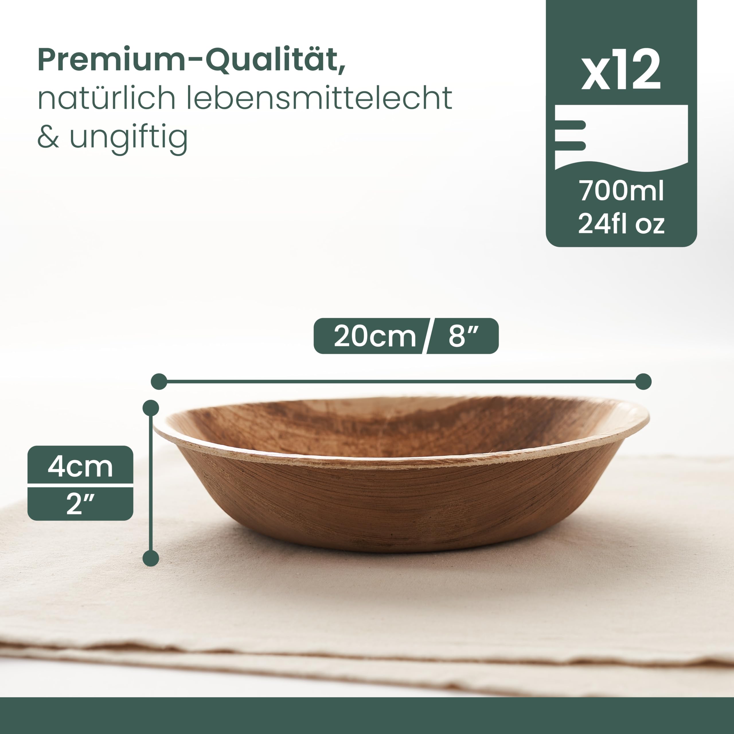 HÄAGO 25 große Palmblatt-Schalen, 700 ml – Einwegschüsseln 20 cm für warme & kalte Speisen, Party, Buffet, Chips & Pasta – kompostierbar, mikrowellen- & gefriergeeignet, Bambus-Optik