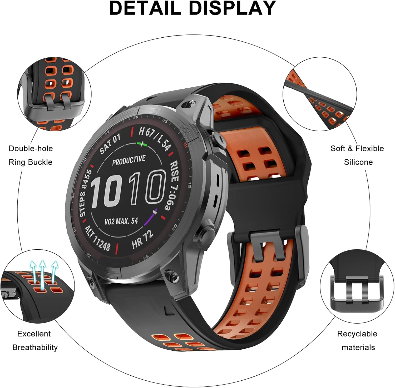 ISABAKE Watch Strap for Fenix 7/Fenix 5/5 Plus/Fenix 6/6 Pro, 22mm QuickFit Silicone Replacement Band for Approach S60 - Image 3