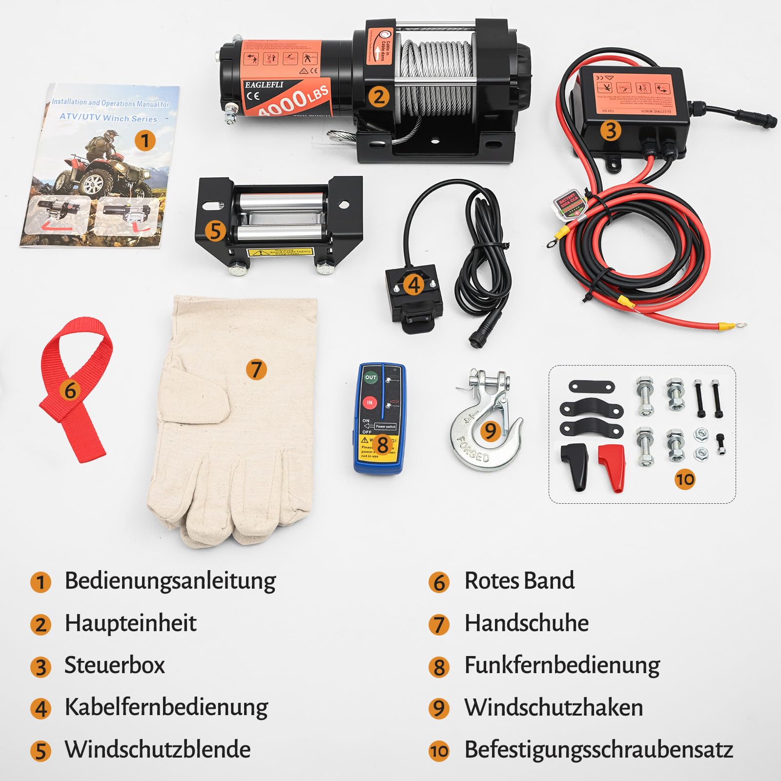 12V-Seilwinde, 4000 lb/1814 kg Zugkraft, Elektrische Winde mit synthetischem Seil (4,4 mm/11 m), Stahlseil,Funk-/Kabelfernbedienung, Synthetisches Seilwinde zum Abschleppen von Jeeps und Booten
