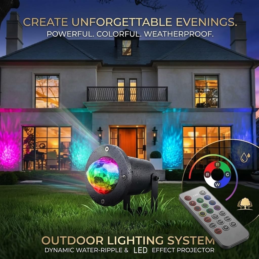 KOOT Water Wave LED Light Multi Colors Garden Light, Colorful Flowing Water Ripple Effects Waterproof Outdoor Projector for Holiday Garden Party Dance Show with Remote