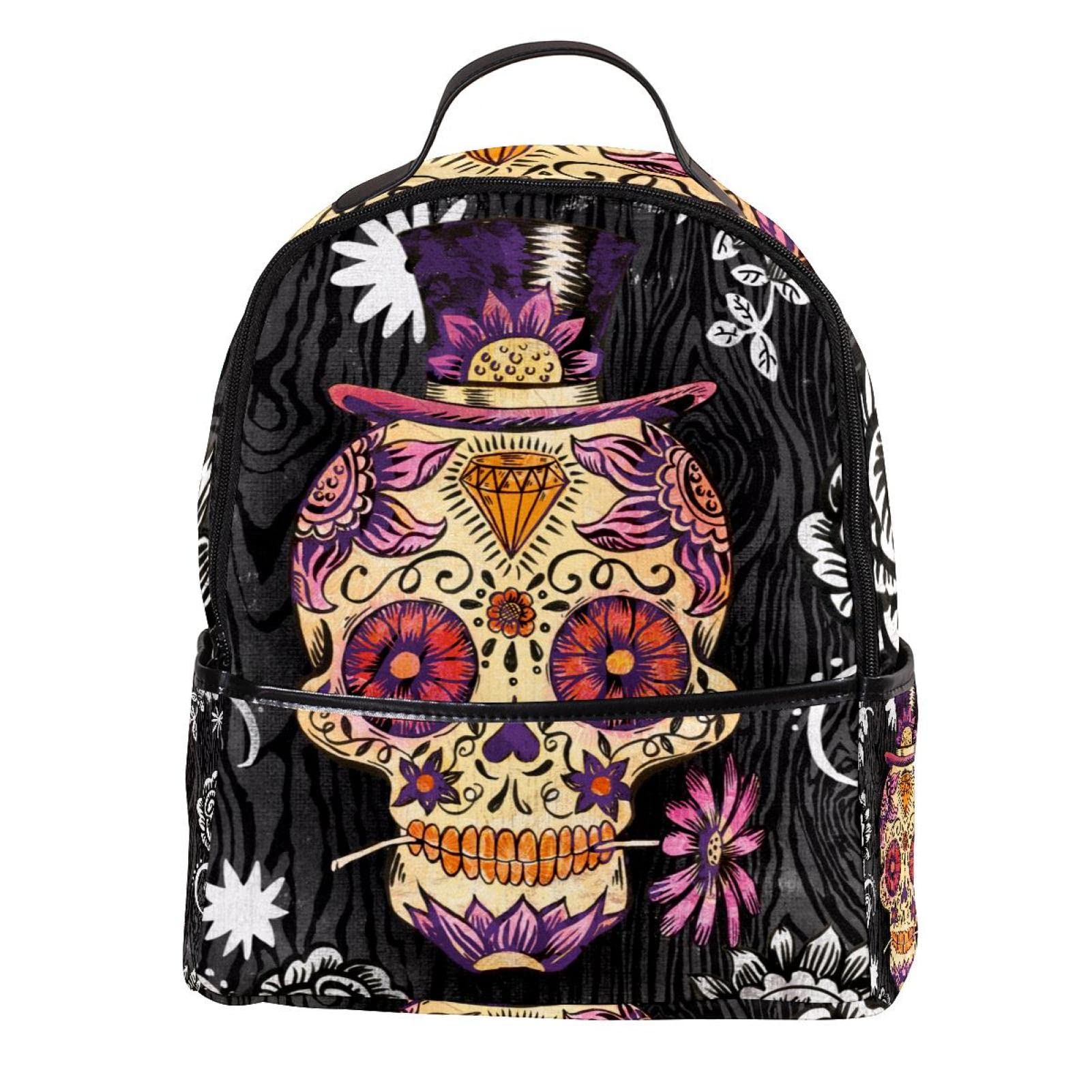 Mochila de calaveras escolar juvenil con estampado floral casual 6