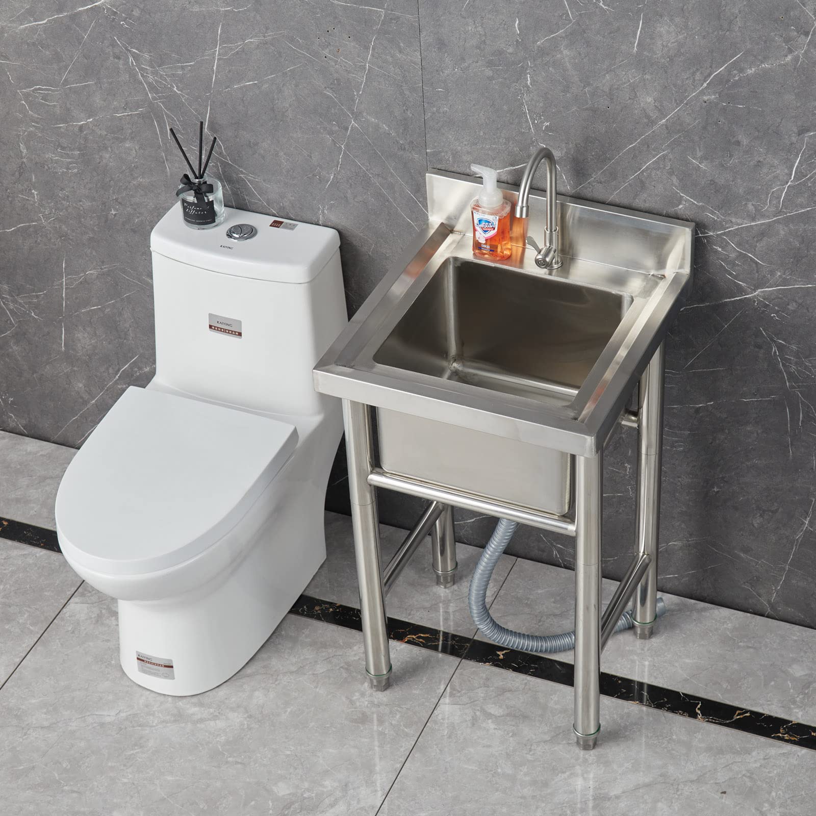 Fregadero comercial para restaurante, fregadero utilitario de Acero inoxidable 304, independiente, para cocina, lavandería, Interior o Exterior, lavabo Individual con colador.
