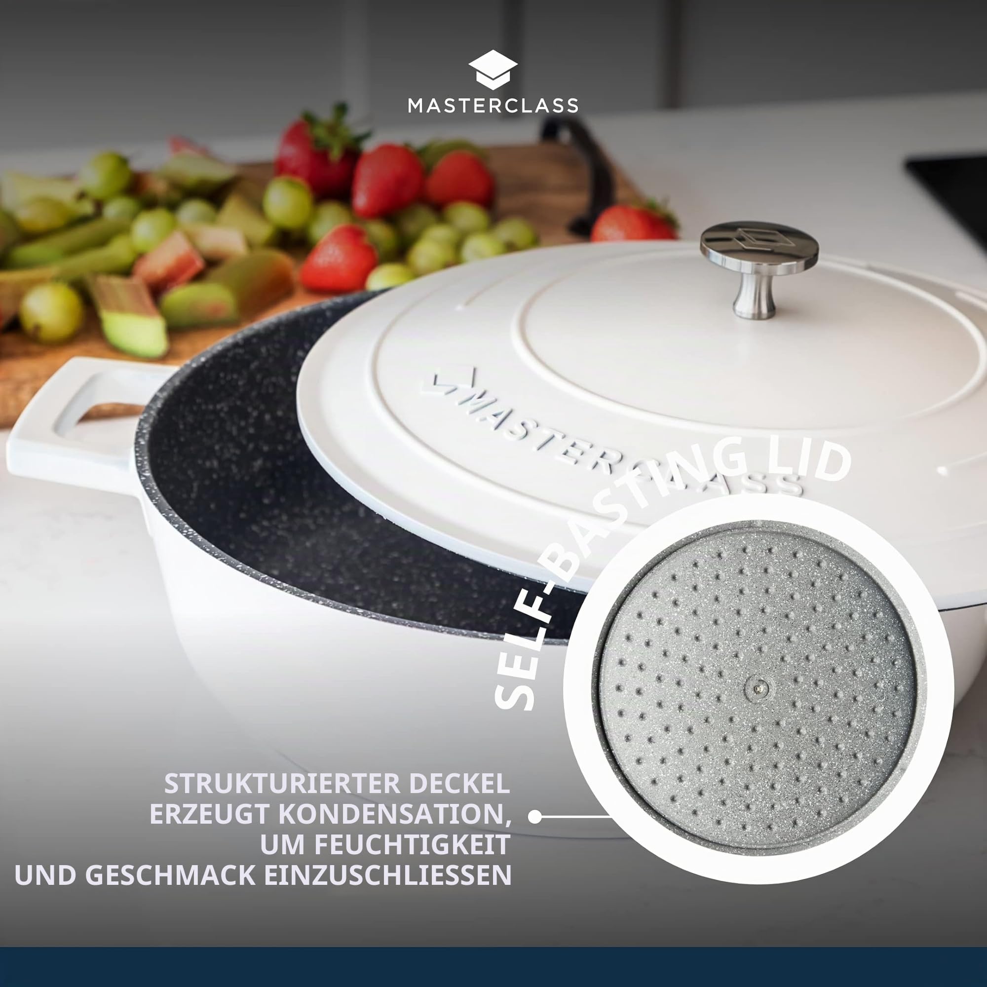 MasterClass Flache Auflaufform mit Deckel, Herd-zu-Ofen-zu-Tisch-Auflaufform, ultraleicht, optimale Wärmeleitung, 4L, cremefarben, Creme