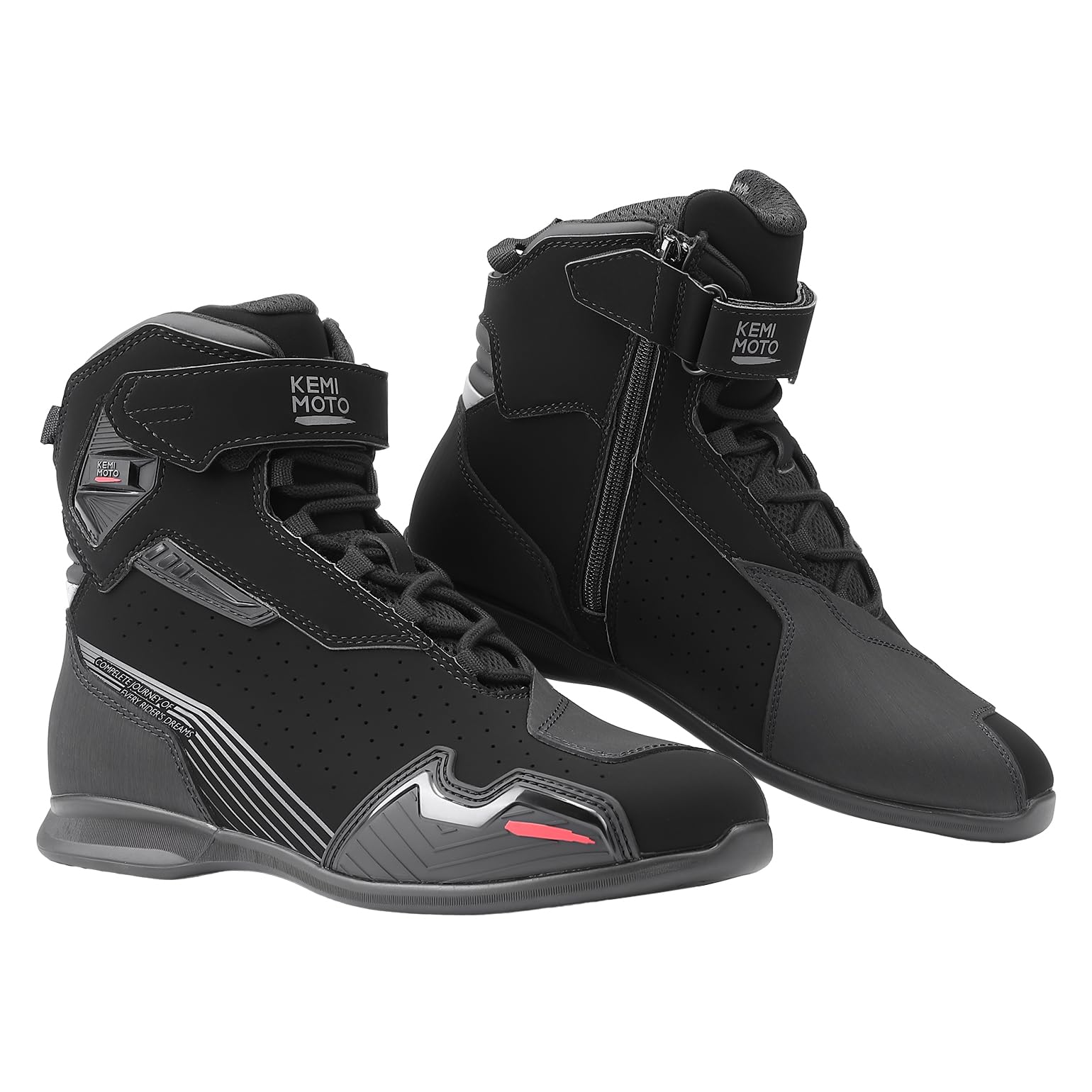 KEMIMOTO Botas de Moto para Hombre, CE Certificadas, Zapatos de Motocicleta Refuerzo de Cambios de Marcha de Material TPR, Zapatillas Transpirables y Resistentes al Desgaste Protección de Tobillos