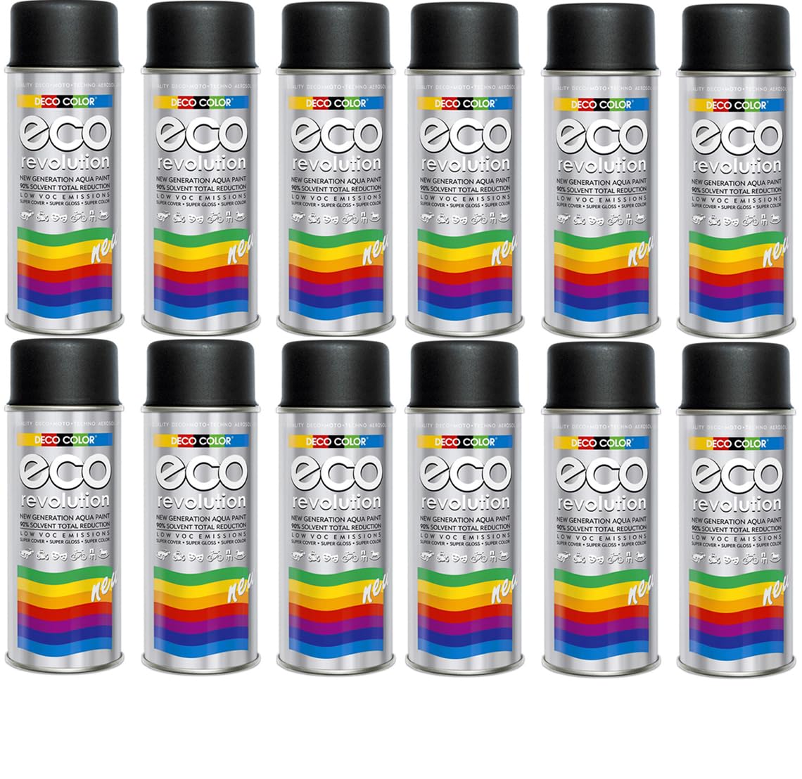 12er Sparpack Deco Color ECO Lackspray glänzend oder matt 400ml nach RAL (12 Dosen ECO RAL 9005 Schwarz Matt)